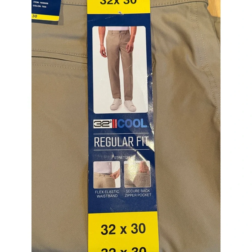 NWT 32 Degrees Cool Mens Regular Fit Stretch Pants 32x30 Tan Khaki Chino Tech